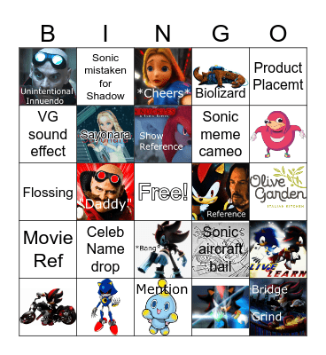 Sonic 3 Bingo Card