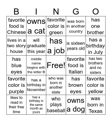 Find a Person Who.......  Bingo Card