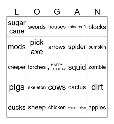 Minecraft Bingo Card