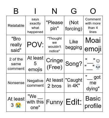 Untitled Bingo Card