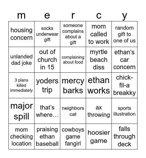 parker chrimmy ‘24 Bingo Card