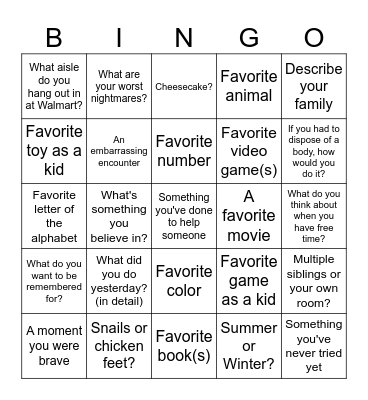 Relationship Building Bingo Card