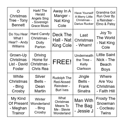 Christmas Music Bingo Card