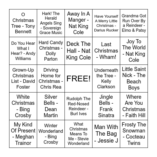Christmas Music Bingo Card