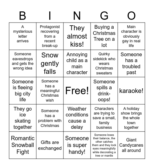 Romantic Christmas Movie Pajama Night Bingo Card