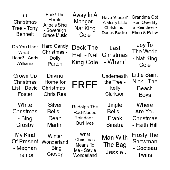 CHRISTMAS MUSIC BINGO!!! Bingo Card