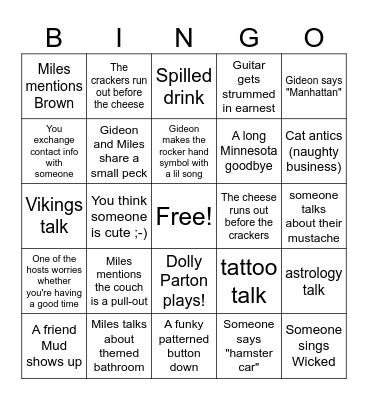 Miles and Gideon Bingo Card