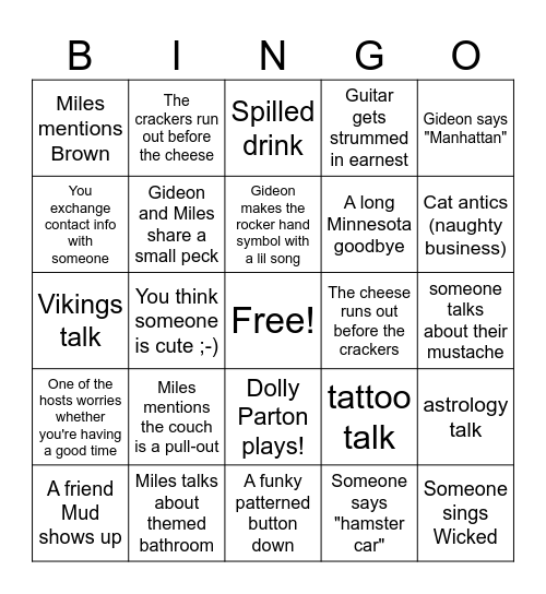 Miles and Gideon Bingo Card