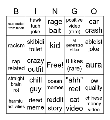 Instagram Reels Bingo Card