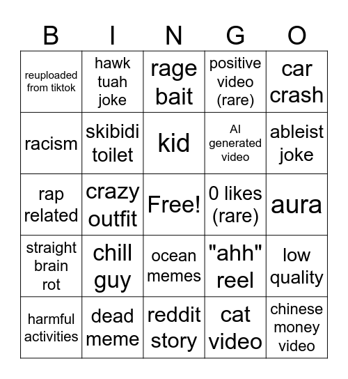 Instagram Reels Bingo Card