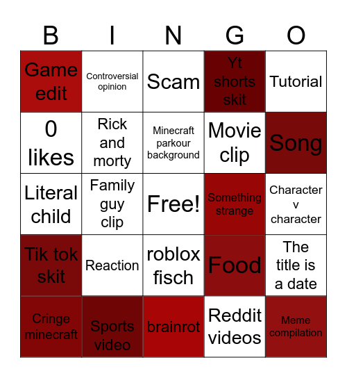 YouTube shorts Bingo Card