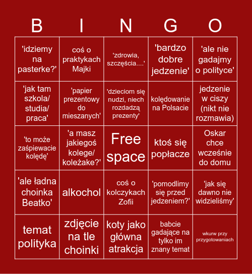 Święta 2024 Bingo Card