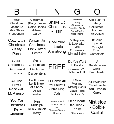 CHRISTMAS MUSIC BINGO!!! Bingo Card