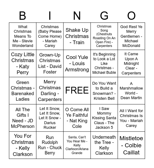 CHRISTMAS MUSIC BINGO!!! Bingo Card