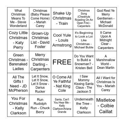 CHRISTMAS MUSIC BINGO!!! Bingo Card