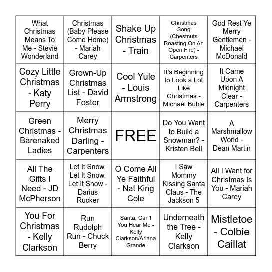 CHRISTMAS MUSIC BINGO!!! Bingo Card