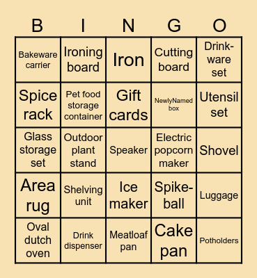Bridal Shower Bingo Card