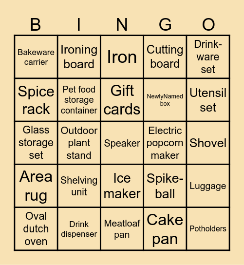 Bridal Shower Bingo Card