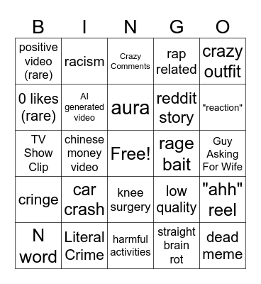 Instagram Reels Bingo Card