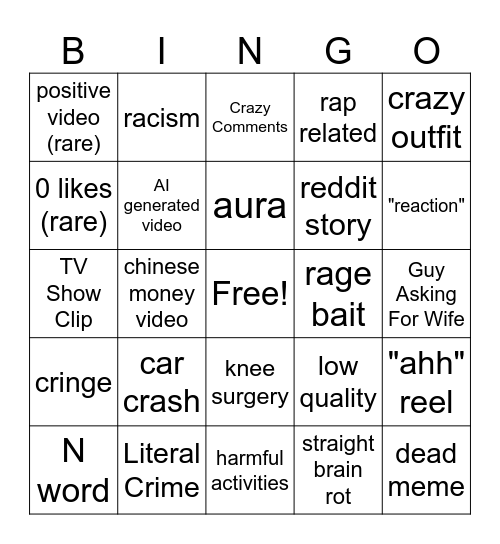 Instagram Reels Bingo Card