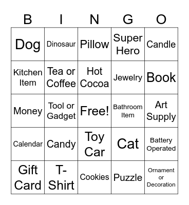 White Elephant Bingo Card