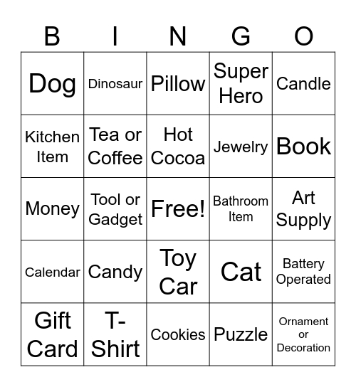 White Elephant Bingo Card