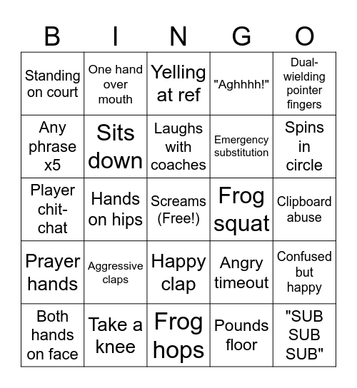 Coach Thomas Bingo Card