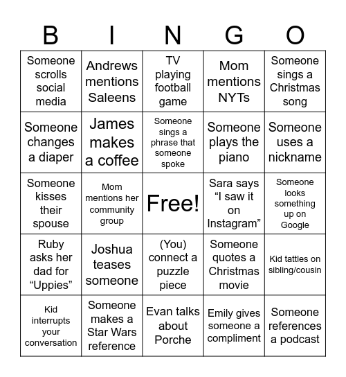 Bowers Plus Christmas Bingo Card