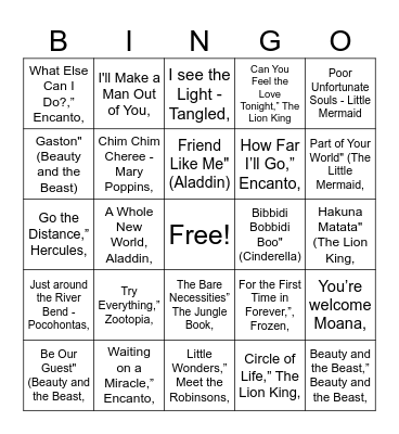 Disney Bingo Card