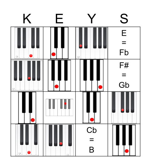 Piano Keys Bingo Card