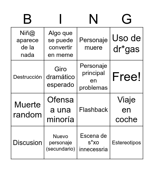 Bingo de pelis Bingo Card