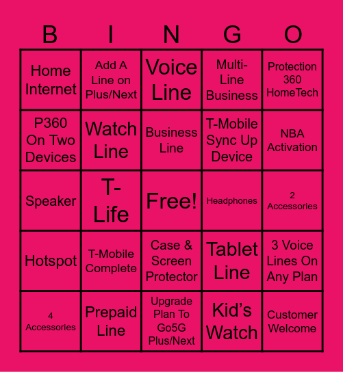 T-Mobile Bingo Card