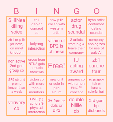 2025 zinhgo Bingo Card