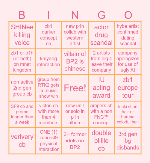 2025 zinhgo Bingo Card