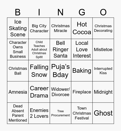 Christmas Movies Bingo Card