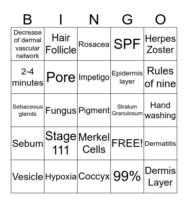 Anatomy Bingo Card