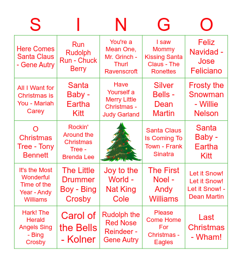 Christmas Singo Bingo Card