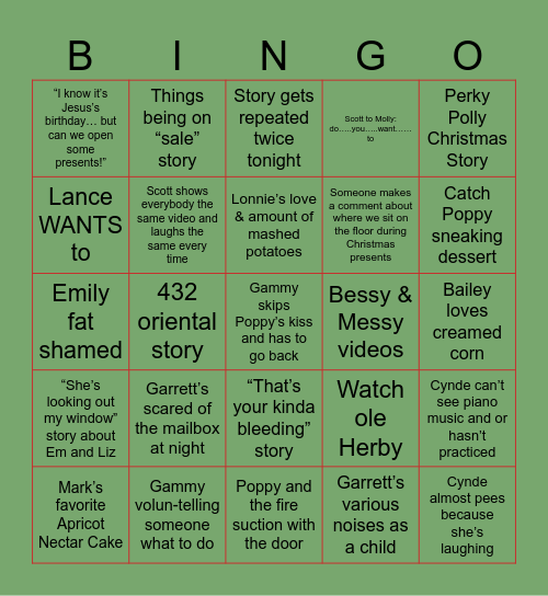 Robinson Christmas Sayings Bingo Card