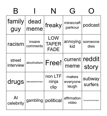 ig reels bingo Card