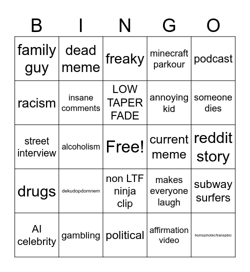 ig reels bingo Card