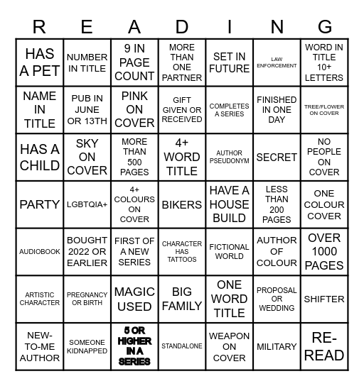 2025 READING BINGO Card