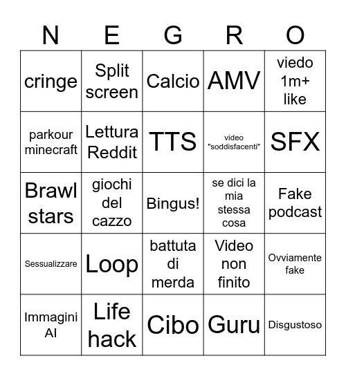 BIGGUS BINGOS LORENZOS Bingo Card