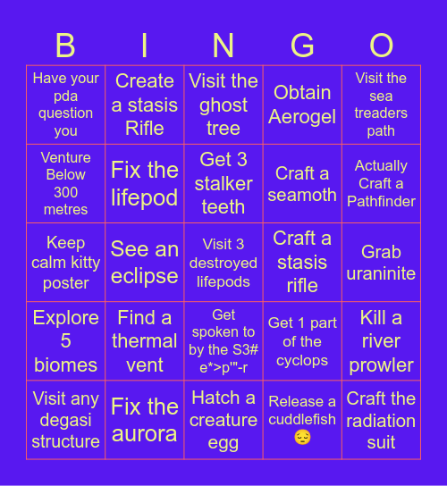 Subnautica Bingo Card Bingo Card