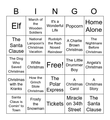 CHRISTMAS MOVIES Bingo Card