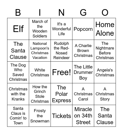 CHRISTMAS MOVIES Bingo Card