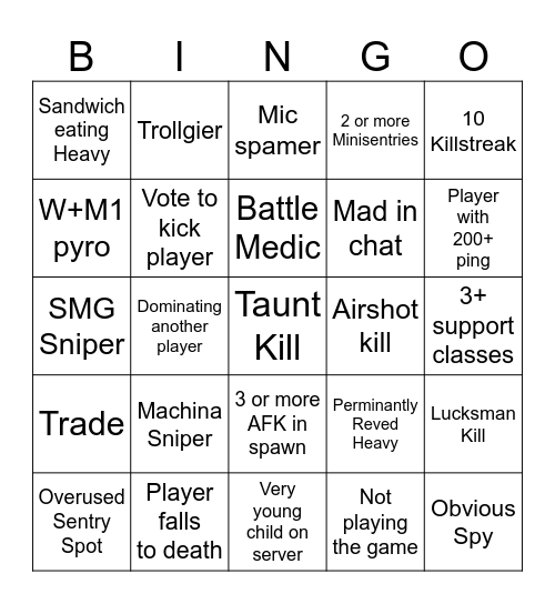 TF2 Bingo Card