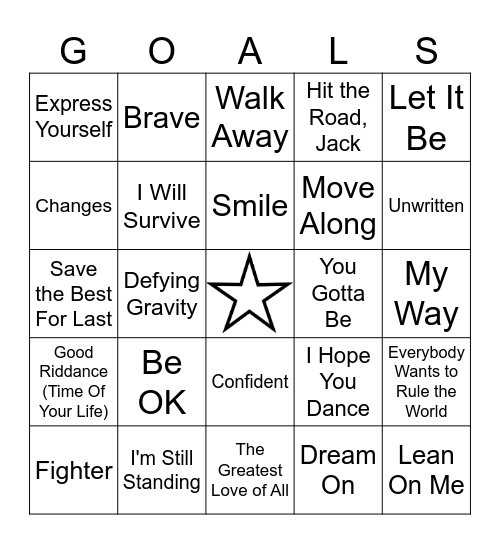 New Year Goals Bingo Card