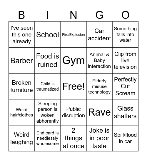 Unusual Memes Bingo Card