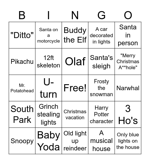 Christmas Lights Bingo Card