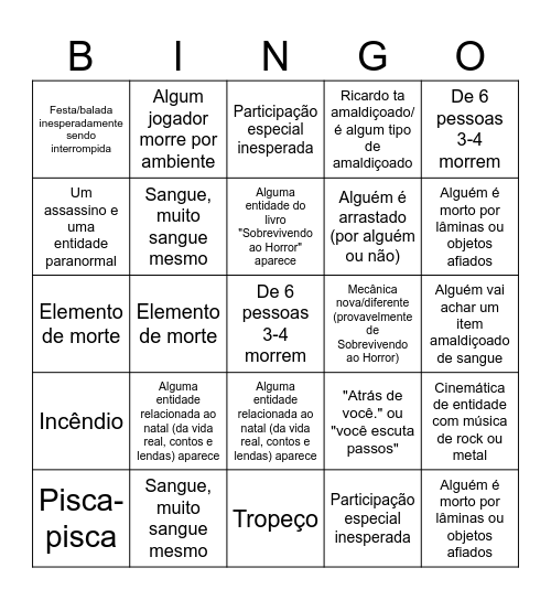 natal macabro bingo Card